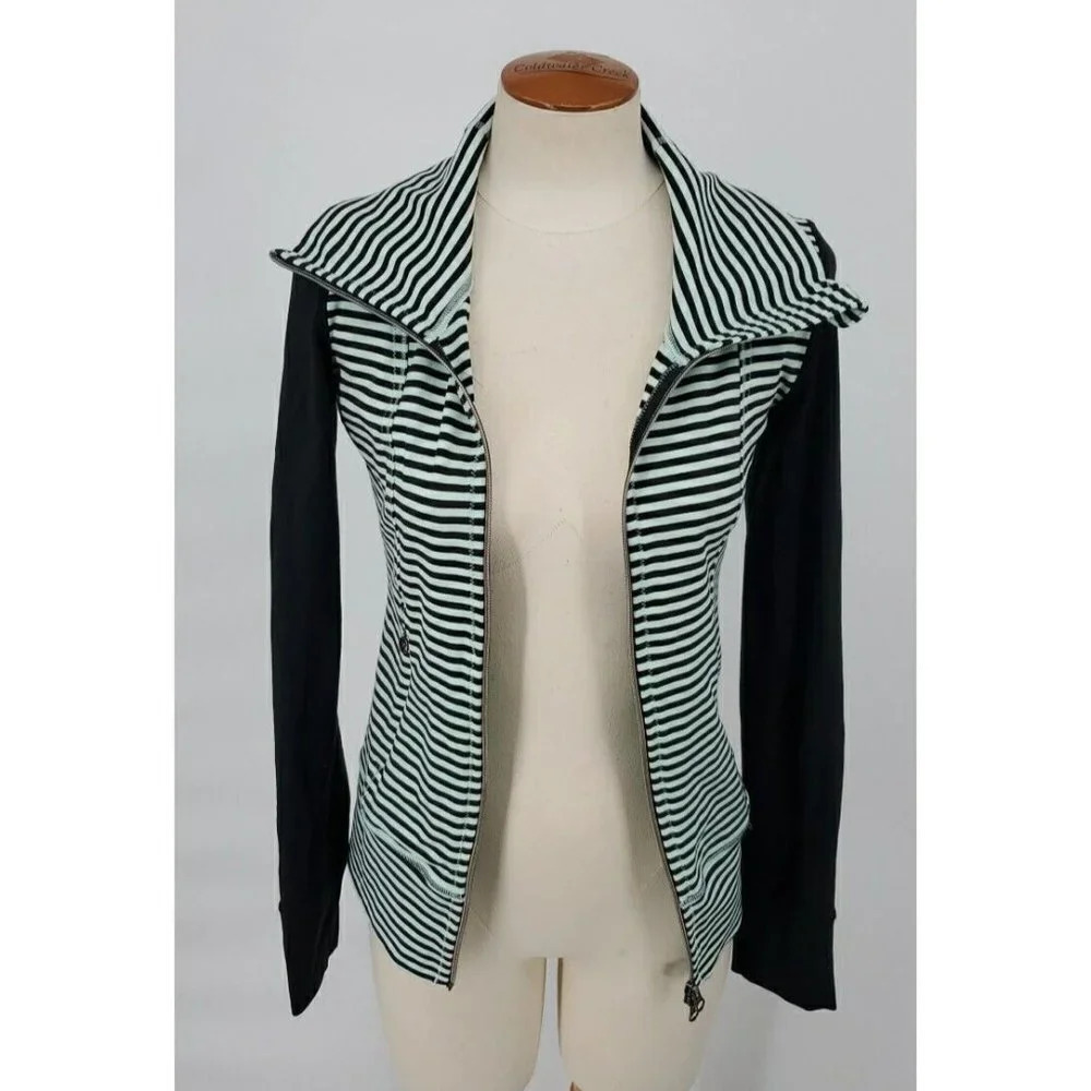 Lululemon Daily Yoga Jacket Mint Black Stripe Size 2 High Neck Full Double Zip - Picture 3 of 8